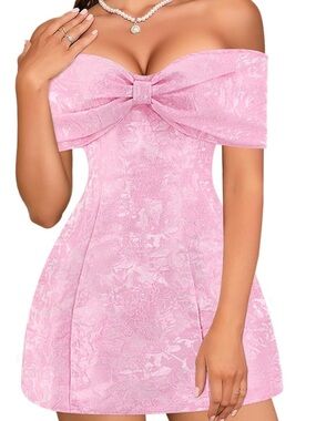 Off-Shoulder Pink Mini Dress with Statement Bow